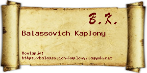 Balassovich Kaplony névjegykártya